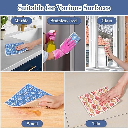 Lucomb 8 Pack Swedish Dishcloths for Kitchen, Reusable Dish Cloth Kitchen Towels Absorbent Sponges Fast Drying Swedish Dish Cloth for Washing Dishes Countertops Tables Cleaning - Image 6