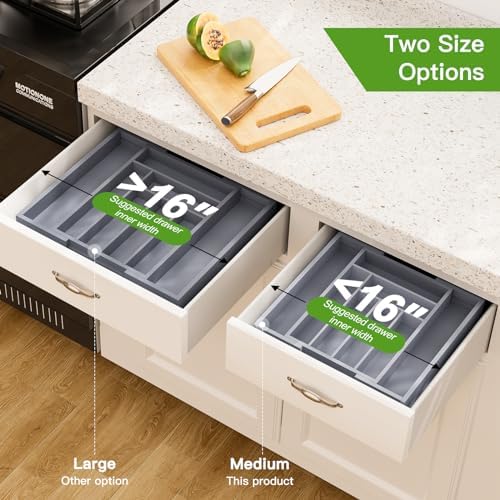 Pipishell Bamboo Expandable Silverware Drawer Organizer, Gray, Medium - Image 4