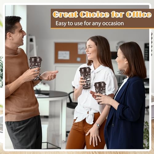 12 Sets Reusable Coffee Cups with Lids, 16oz, Brown - Image 5
