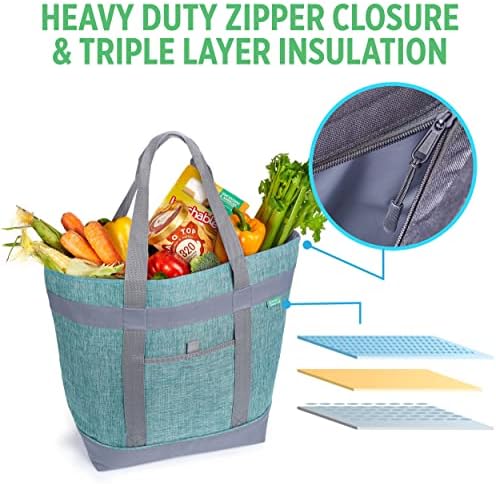 Jumbo Insulated Cooler Bag - Heavy Duty Soft Insulated Grocery Bag (Green) - Image 4