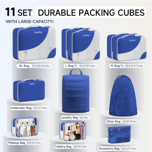OlarHike Packing Cubes for Travel,Gifts for Women Mom,Anti-Tearing Suitcase Organizer for Luggage with Shoe & Hanging Toiletry Bag,Vacation Essentials & Accessories for Cruise Ship,11 Set,Klein Blue - Image 2