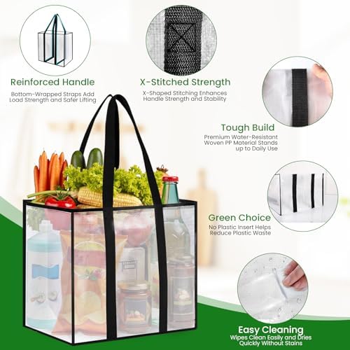 Reusable Grocery Bags, Clear Shopping Bags, 8 Pack, 33L - Image 4