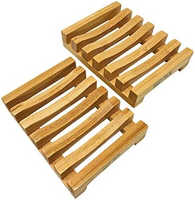Bamboo Soap Dish, 2pc Rectangular, Light Brown, 3.4 x 4.5 inches, 0.14 pounds, Bathtub by Salt+Tech