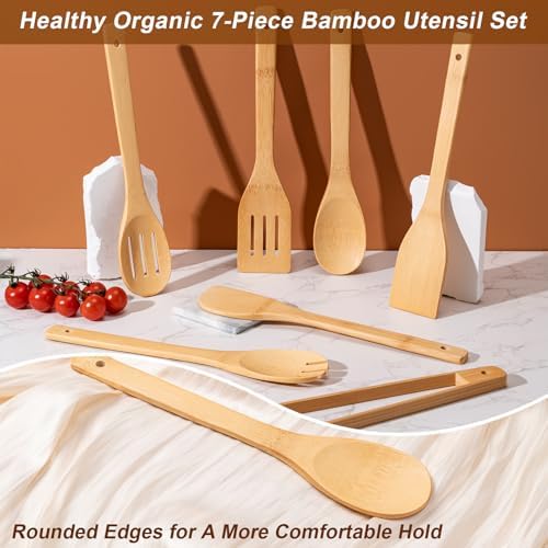 Eisinly 7-Piece Wooden Cooking Spoons, Polished Bamboo Utensil Set - Image 3