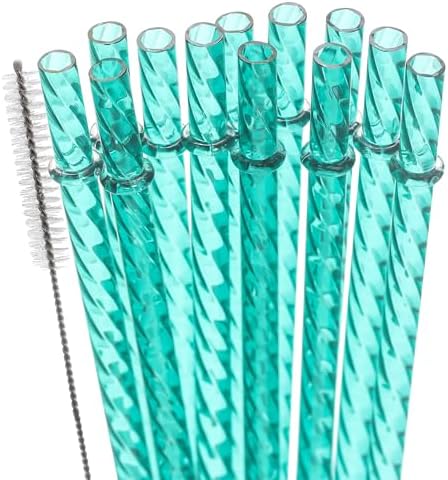 Dakoufish 12 Inch Reusable Clear Plastic Swirl Drinking Straws for 30 oz & 40 oz Jars/Tumblers,Set of 12 Pcs Replacement Crystal Teal Straws with Cleaning Brush (12inch,Teal) by Dakoufish