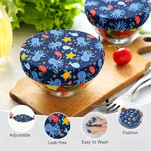 wegreeco Elastic Reusable Bowl Covers for Bread Proofing, Fabric Cloth Sourdough Bowl Covers for Proofing - Set of 3, Sealife - Image 3