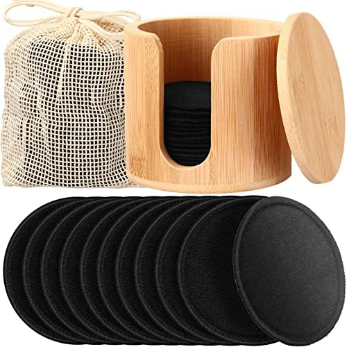 Foaincore 40 Pcs Reusable Makeup Remover Pads with Mesh Storage Bag and Bamboo Box Washable Bamboo Cotton Rounds Soft Reusable Face Pad for Toner Skin Various Skin Care Products(Black) by Foaincore
