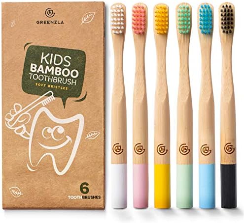 GREENZLA 6 Pack Kids Bamboo Toothbrush | Soft Charcoal Bristles by GREENZLA