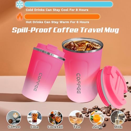 SPLMIFA Travel Coffee Mugs Leak-Proof, Reusable Coffee Cups with Lids, Stainless Steel Vacuum Insulated Coffee Tumblers, Thermal Insulation Cup for Men and Women Hot & Cold Drinks(2nd-Red White, 17OZ) - Image 2