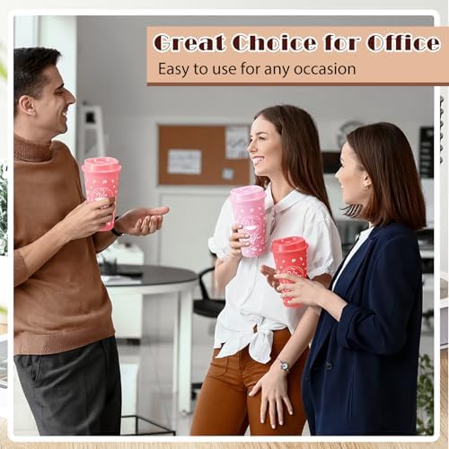 12 Sets Reusable Coffee Cups with Lids, 16oz, Pink Series - Image 5