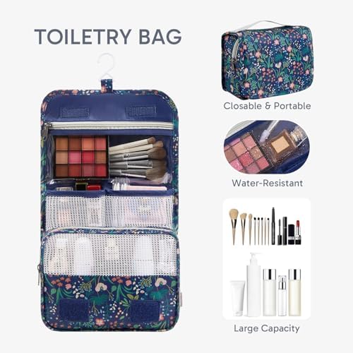 OlarHike Packing Cubes for Travel,Gifts for Women Mom,Anti-Tearing Suitcase Organizer for Luggage with Shoe & Hanging Toiletry Bag,Vacation Essentials & for Cruise Ship,10 Set,Dark Blue Floral - Image 3