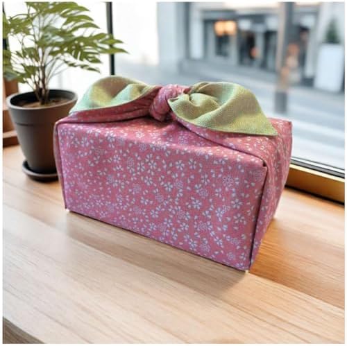 Furoshiki Japanese Wrapping Cloth - Large 27.6 Inch Reversible Eco Gift Wrap, Reusable Bento Bag Christmas Birthday, Cherry Blossom Design (Leaf Green & Pink) - Image 3