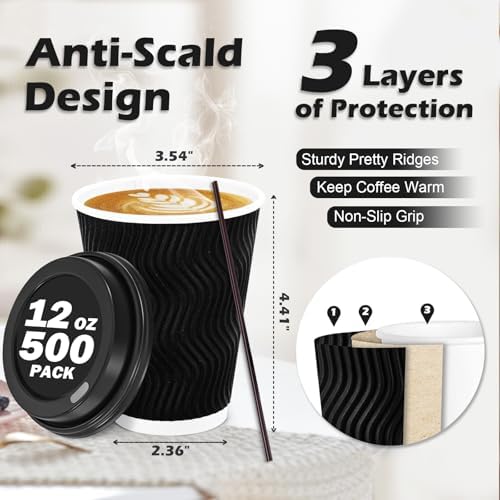 Lamosi 500 Pack 12 oz Coffee Cups with Lids, Disposable To Go Paper Cups - Image 2