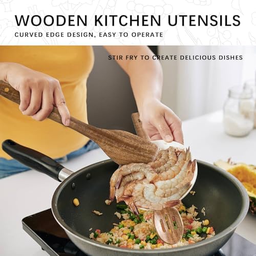Wooden Spoons for Cooking, 4-Piece Acacia Wood Cooking Utensil Set - Image 5