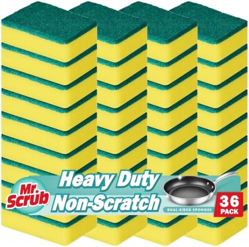 Mr. Scrub Sponges Kitchen Scrub Dish Sponge Scouring Pad, 36 Pack Cleaning Brush Scrubber Supplies for Soap, Dishwashing Dinnerware Sets Pan Pot Towels Cloth Rags Holder Glass Dishwasher Sink Bathroom by MrScrubCleaninghelpers