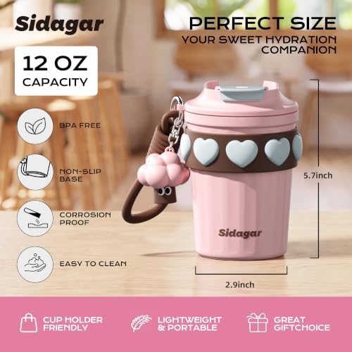 12 oz Insulated Coffee Tumbler with Lid, Cute Travel Mug, Pink - Image 2