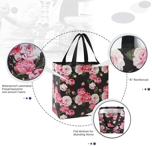 BeeGreen Flower Reusable Shopping Bags For Groceries 6 Pack- Large Foldable Tote Bags- Strong Handles for Heavy Groceries, Perfect for Supermarket, Farmers Market, and Storage Organization - Image 3