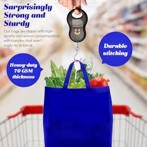 Reginary 50 Pcs Reusable Tote Bags Shopping Bags Non Woven, Sapphire Blue - Image 7