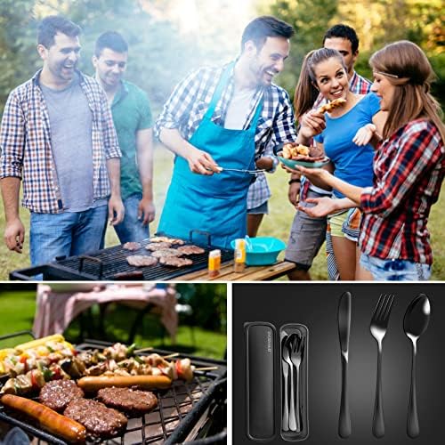 SAOSHYPEI Travel Utensils with Case, 4-Piece Stainless Steel Set, Black - Image 6