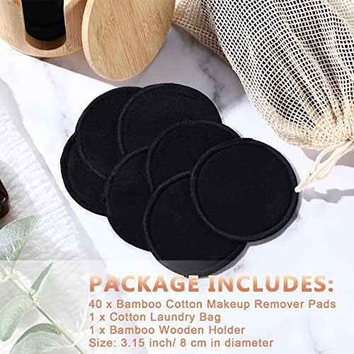 Foaincore 40 Pcs Reusable Makeup Remover Pads with Mesh Storage Bag and Bamboo Box Washable Bamboo Cotton Rounds Soft Reusable Face Pad for Toner Skin Various Skin Care Products(Black) - Image 5