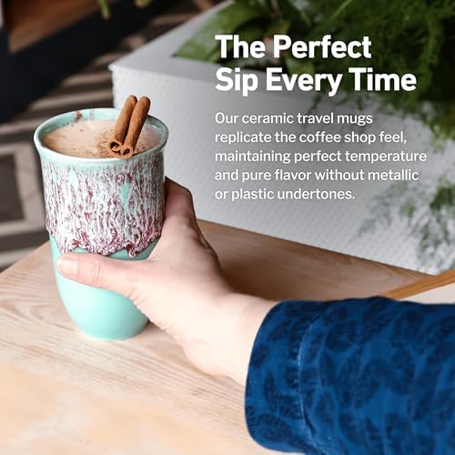 NOVA CERAMICS Travel Mug On the Go Coffee Tumbler Microwave & Dishwasher Safe Green Tumbler - Gifts For Women Men Him Her 16oz Nebula - Image 4