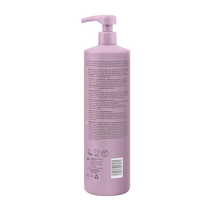 Noughty Wave Hello Curl Defining Large Shampoo (33.8fl.oz), Vitamin Rich Formula for Curly and Wavy Hair, 97% Natural Bulk Shampoo 33.8 oz, Sulfate Free, Vegan