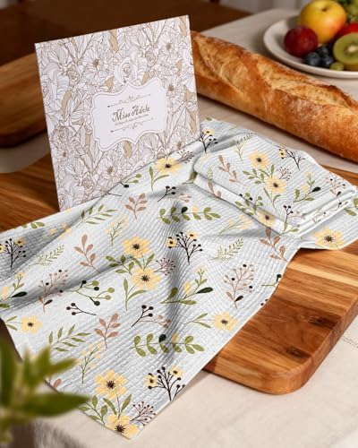 Miss Adola 370GSM Cotton Waffle Kitchen Towels, Flower - Image 6