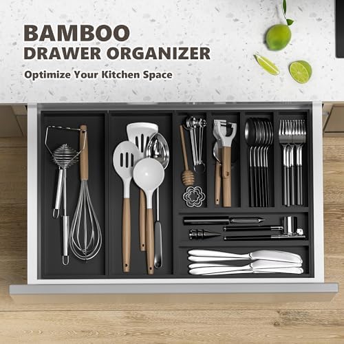 Bamboo Kitchen Drawer Organizer, 2-Pack, 9" x 3" x 2.5", Black - Image 3