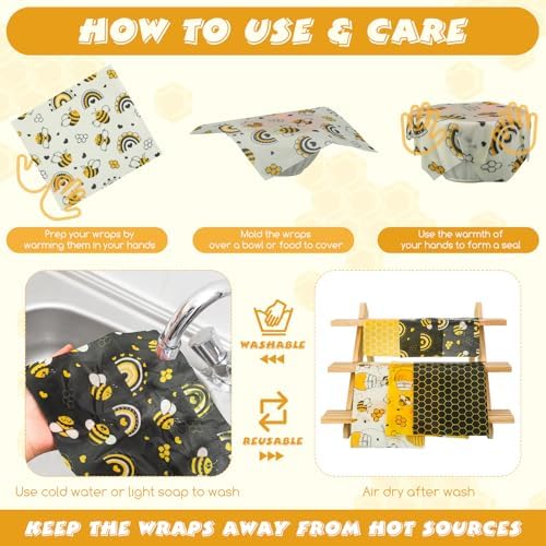 Tranqun 27 Pack Beeswax Wraps for Food Reusable Beeswax Assorted Bread Storage Wrap Fresh Food Keeper for Covering Dishes Sandwich Cheese Fruit Bread Snacks 3 L 9 M 15 S Sizes - Image 3