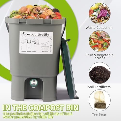 20L Bokashi Compost Bin, 5.28 Gallon Compost Bin for Kitchen Composter with Lid, Bokashi Start Kit with Bran (Tan & Dark Green) (18.8L/5 Gal Grey) - Image 5