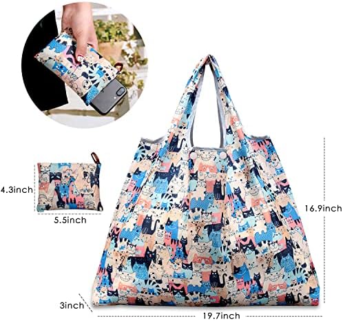KINGMAS Reusable Grocery Bags, Eco-Friendly Folding Tote Shopping Bag fits in Pocket, Washable Waterproof Nylon Pouch Bags - Image 4