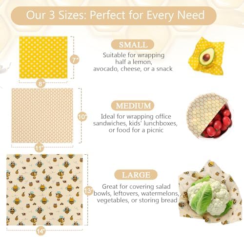 Reusable Beeswax Food Wraps - 6 Pack (3S,2M,1L) Bread Sandwich Wrapper Bowl Covers Food Storage | Organic, Zero Waste, Plastic and Silicone Free, Alternative to Aluminum Foil & Plastic Wrap - Image 3