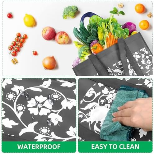 Reusable Grocery Bags Foldable Tote Bags bulk Shopping Bags 10-Pack, Grey - Image 4
