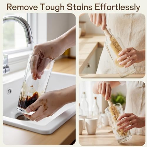Bottle Brush Cleaner,Long Beech Wood Handle Non-Scratch,L-Shape for Cleaning Coffee Cups,Mason,Thermos,Glass Bottle,Beer Bottles,Wine Bottles,Baby Bottle-Natural Brown - Image 2