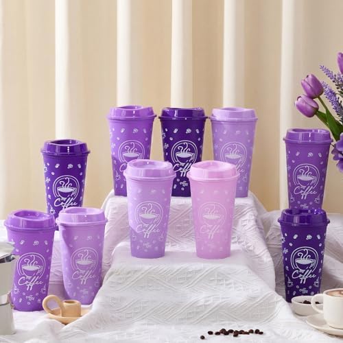12 Sets Reusable Coffee Cups with Lids, 16oz, Purple Series - Image 4