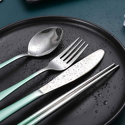Travel Utensils,Reusable Silverware Set To Go Portable Cutlery Set with a Waterproof Carrying Case for Lunch Boxes Workplace Camping Picnic (GraGreen) - Image 5