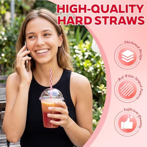 Honeydak 100 Pcs Reusable Plastic Straws Bulk,Red and White Stripe - Image 3