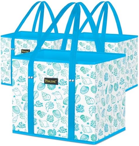 BALEINE 3PK Reusable Grocery Bags, Heavy Duty Shopping Tote Bag by BALEINE