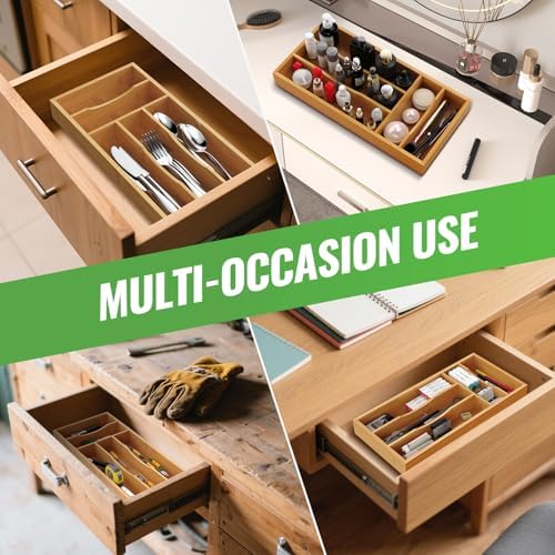 Small Silverware Organizer, Bamboo Kitchen Drawer Cutlery Organizer, Utensil Holder, Flatware Organizer Tray (6.7"x14.2"x1.6") - Image 4