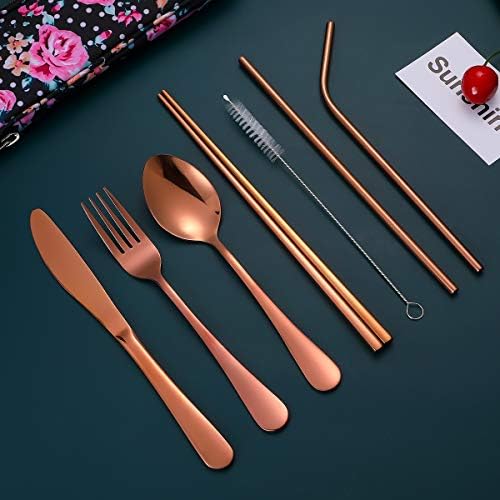 Travel Utensils,Reusable Silverware Set To Go Portable Cutlery Set with a Waterproof Carrying Case for Lunch Boxes Workplace Camping Picnic (Rosegold) - Image 3