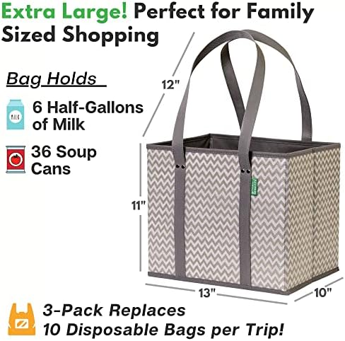 Reusable Grocery Bags (3 Pack) – Heavy Duty Shopping Bags, Chevron - Image 5