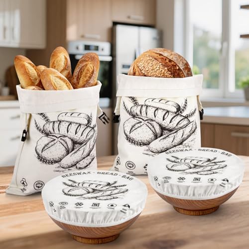 Booson 5 Pcs Beeswax Bread Bags XL(13x17in) Reusable with Bowl Covers Set - Image 5