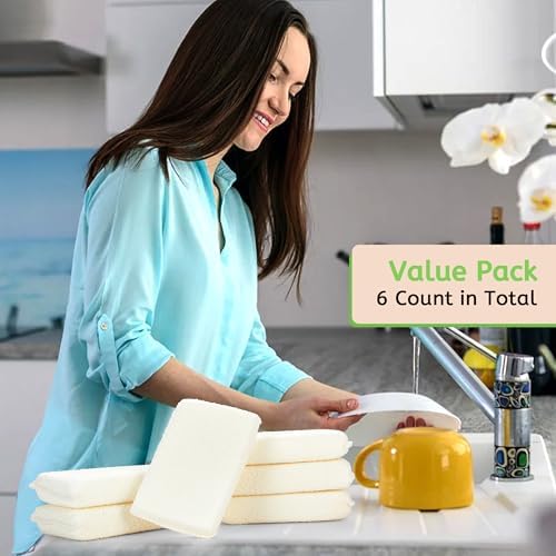 Practical Matter Kitchen Sponge, Organic Cotton Fiber All-Purpose Dish Sponges for Washing Dishes and Cleaning All Surfaces, Durable Non Scratch Scrub, 6 Count Value Pack - Image 5