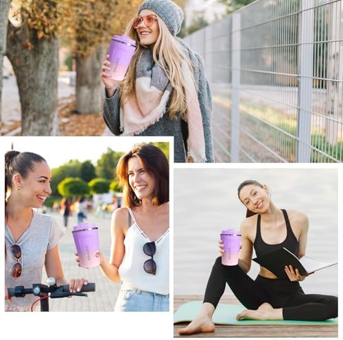 SPLMIFA Travel coffee mugs leak-proof,coffee cups with lids, stainless steel vacuum insulated coffee tumblers, thermal insulation cups for men & women keep drinks hot & cold(2nd-Purple Pink, 17OZ) - Image 6