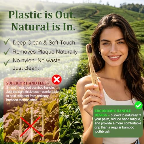 Bamboo Toothbrushes,Travel Toothbrush&Horse Bristle(4-Pack),Natural Soft Bristles for Adults,100% Biodegradable,Plastic & Nylon Free - Image 2