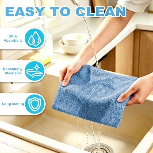 Puomue 55 Pack Microfiber Cleaning Cloth Roll, Tear Away Reusable Towels, 11" x 9", Ultra Absorbent & Lint Free Microfiber Cloth for Cleaning, Kitchen, Window, and Shop (Navy Blue, 9”x11”-55PK) - Image 6