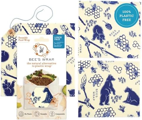Bee's Wrap Beeswax Food Wraps, 2 Medium & Sandwich Pack - Bees & Bears by BeesWrap