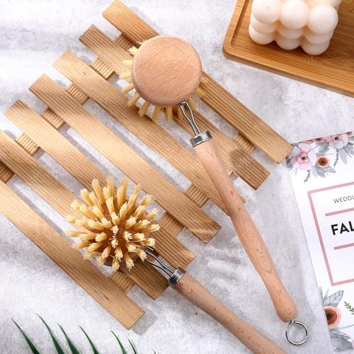 10 Pack Fiber Bristle 2-Inch All-Purpose Kitchen Dish Scrub Brush with Beechwood Handle - Dish Brush with Hooked Handle for Pots, Pans, and Kitchen Utensils - Made in Germany - Image 6