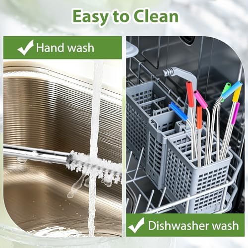 Lazycorner 16 Pcs Metal Straw Reusable 8.5" 10.5" 6mm Stainless Steel Straws for Tumblers 20oz-32oz, Silver Drinking Straws with Silicone Tips, 4 Straw Cleaner Brush, 1 Travel Case - Image 3