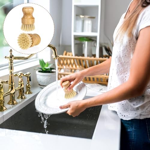 12 Pcs Bamboo Dish Scrub Brushes Kitchen Dishwashing Cleaning Brush Wooden Scrubbers Set Sisal Bristles Cleaner Scrubber for Washing Cast Iron Pan Pot Sink Spatula - Image 3